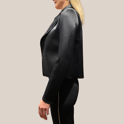 Gotstyle Fashion - Shan Blazers Stretch Jersey Snap Button Crop Blazer - Black