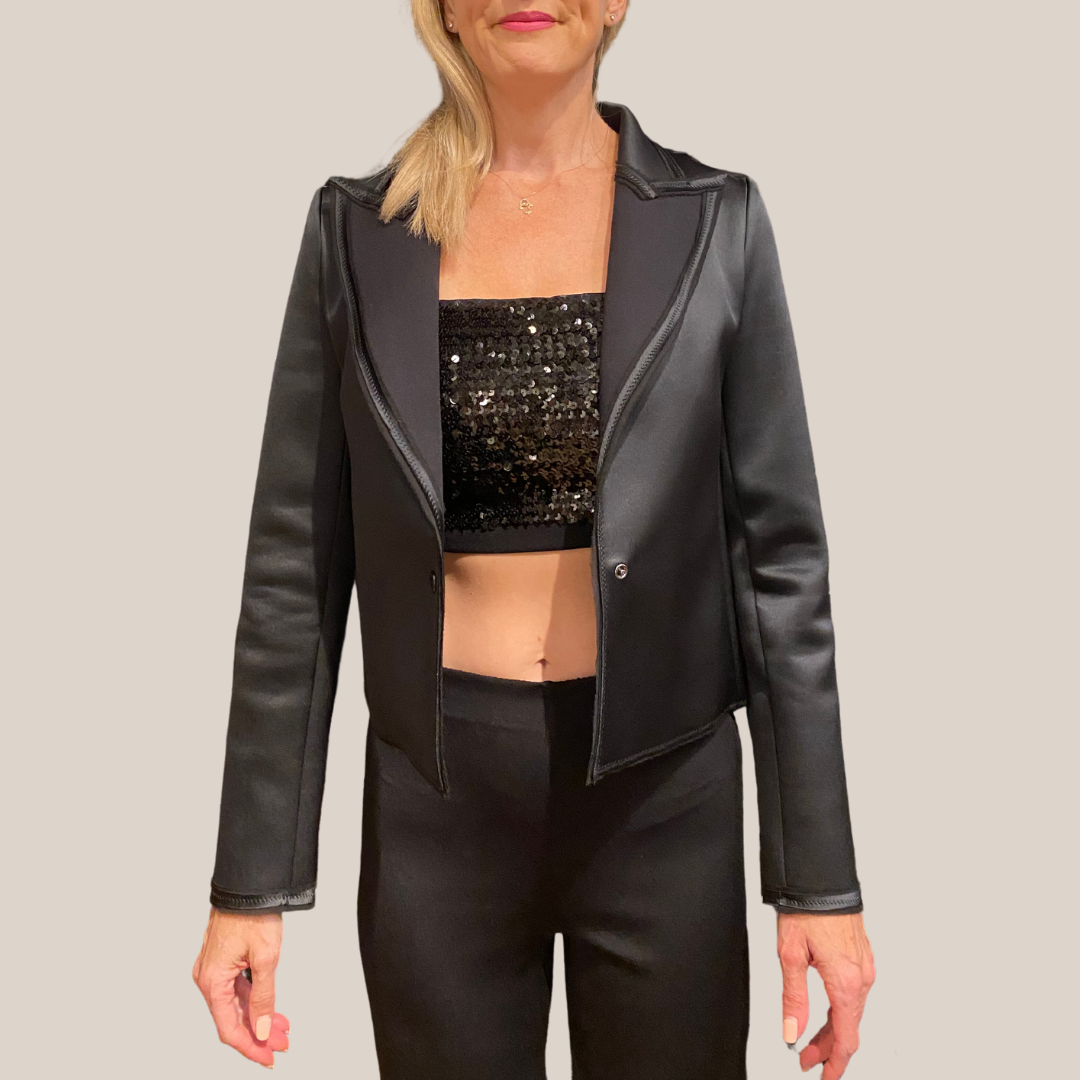 Gotstyle Fashion - Shan Blazers Stretch Jersey Snap Button Crop Blazer - Black