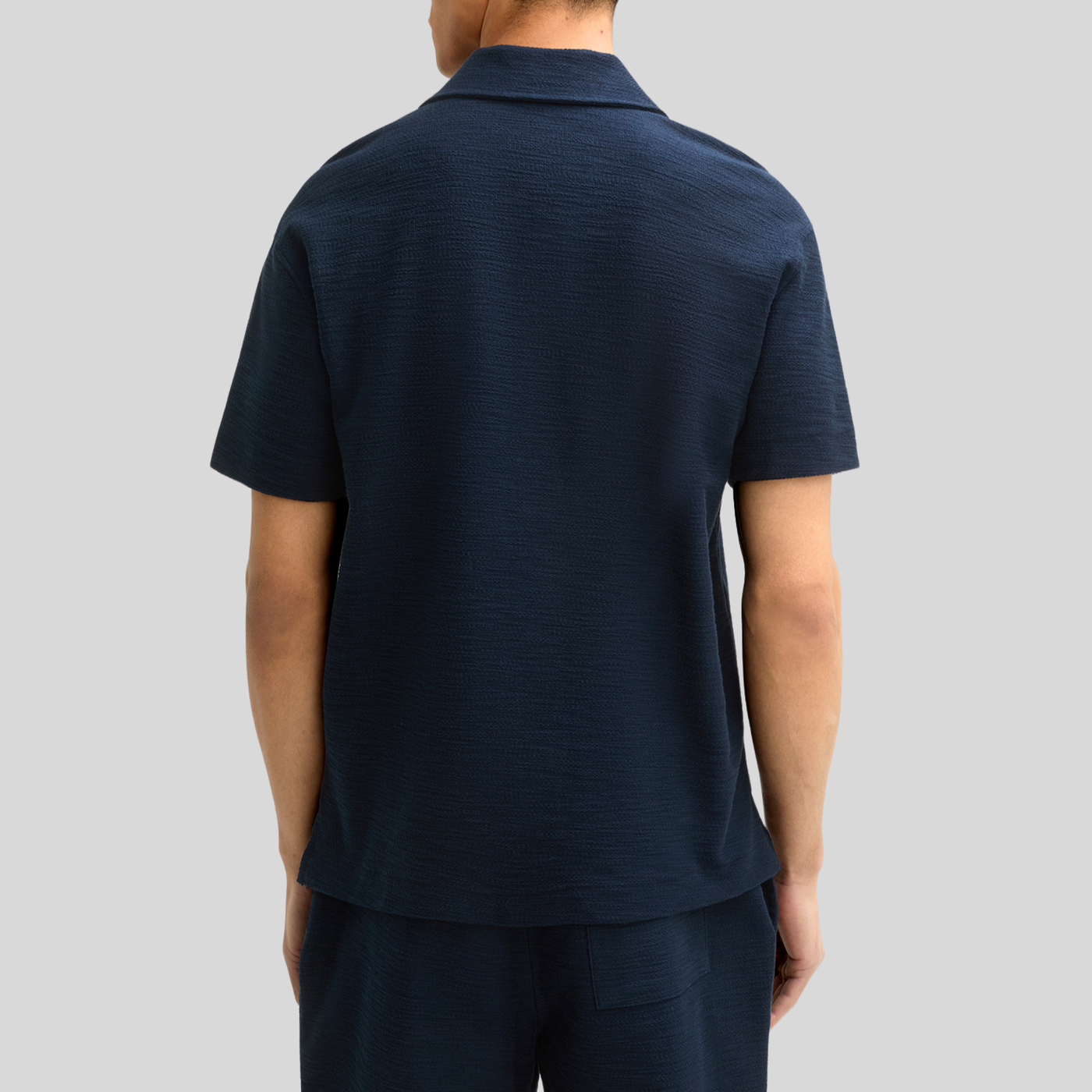 Textured Cuban Collar Cotton Shirt - Navy