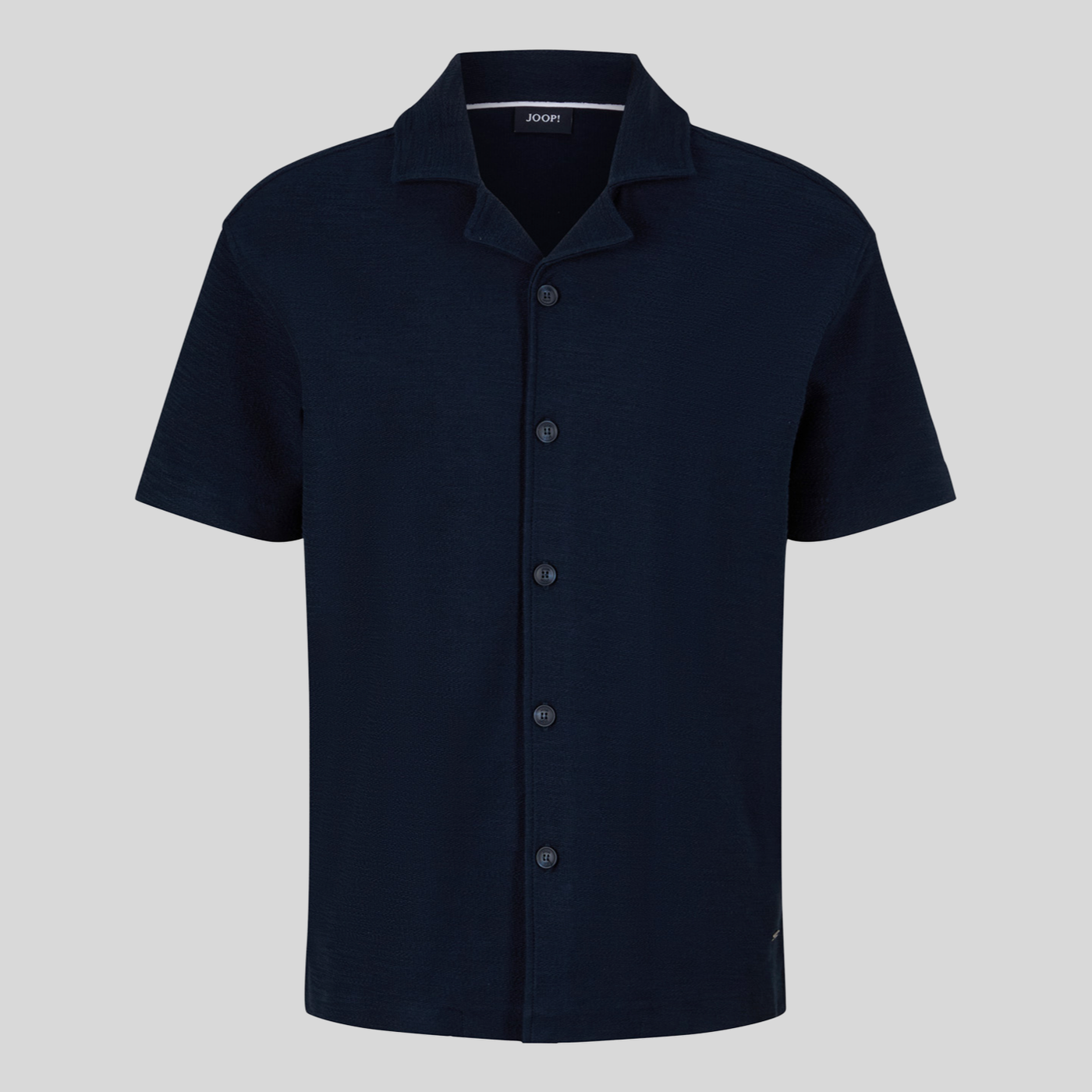 Textured Cuban Collar Cotton Shirt - Navy