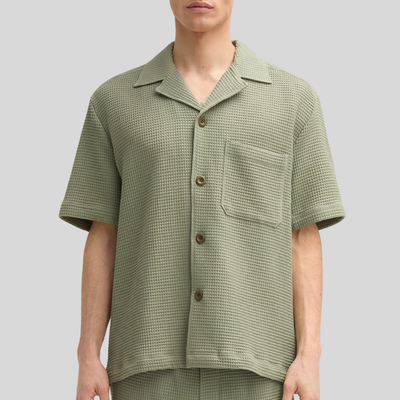 Waffle Pique Cuban Collar Shirt - Olive