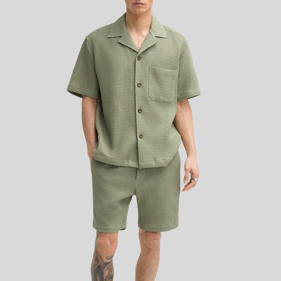 Waffle Pique Cuban Collar Shirt - Olive