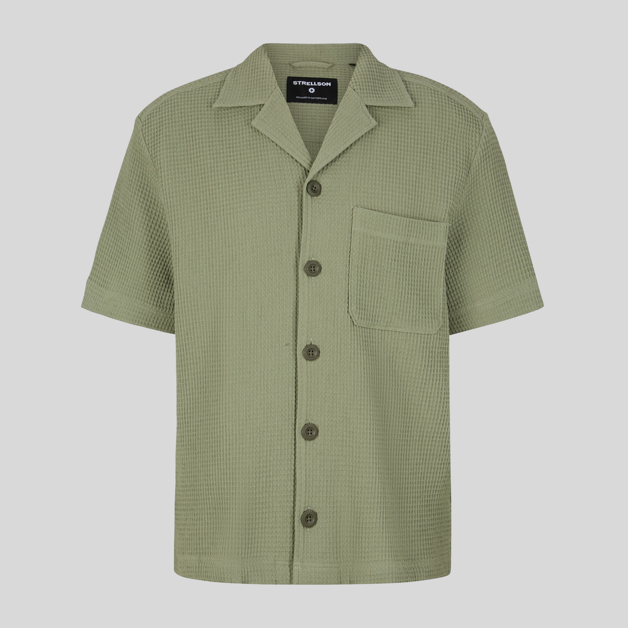 Waffle Pique Cuban Collar Shirt - Olive