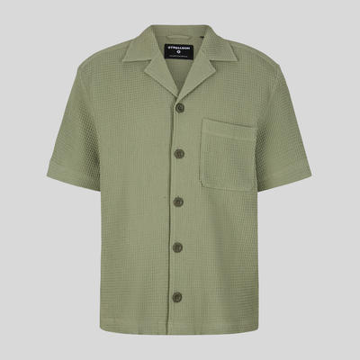 Waffle Pique Cuban Collar Shirt - Olive