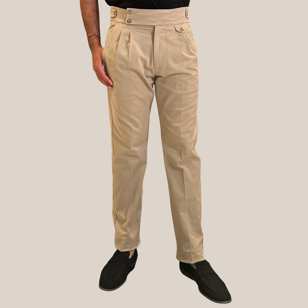 Jersey Pleated Cuffed Trousers - Beige
