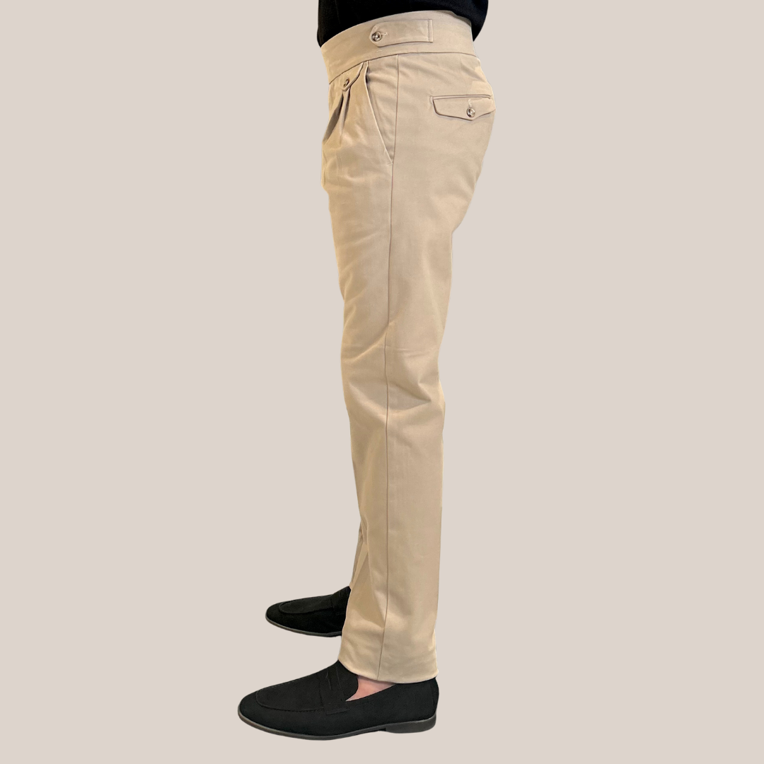 Jersey Pleated Cuffed Trousers - Beige