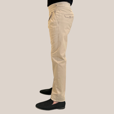 Jersey Pleated Cuffed Trousers - Beige