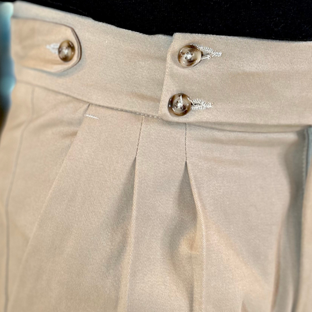 Jersey Pleated Cuffed Trousers - Beige