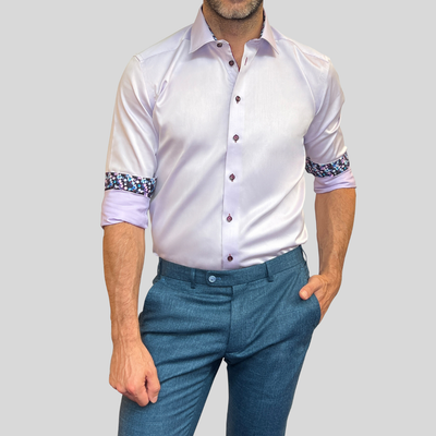 Gotstyle Fashion - Danini Collar Shirts Dress Shirt with Floral Print Contrast Trim - Lilac