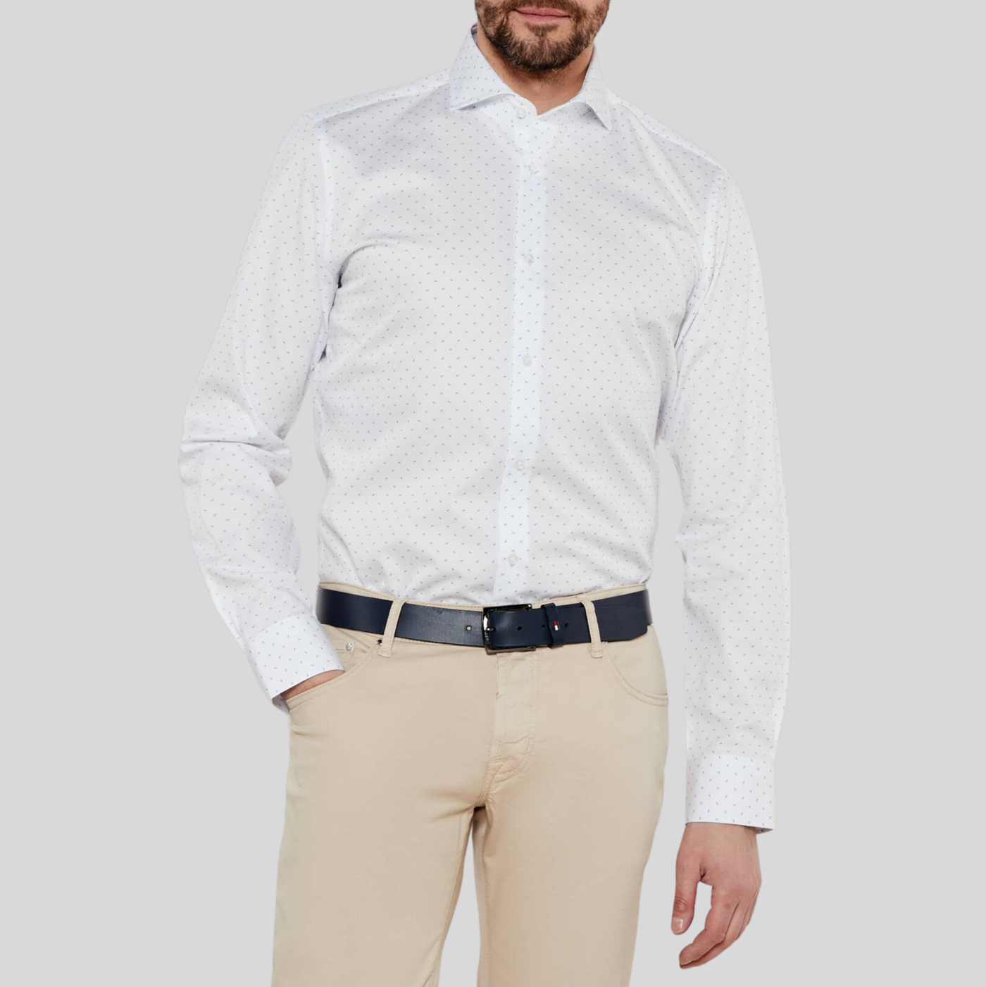 Diamond Texture Spread Collar Shirt - White