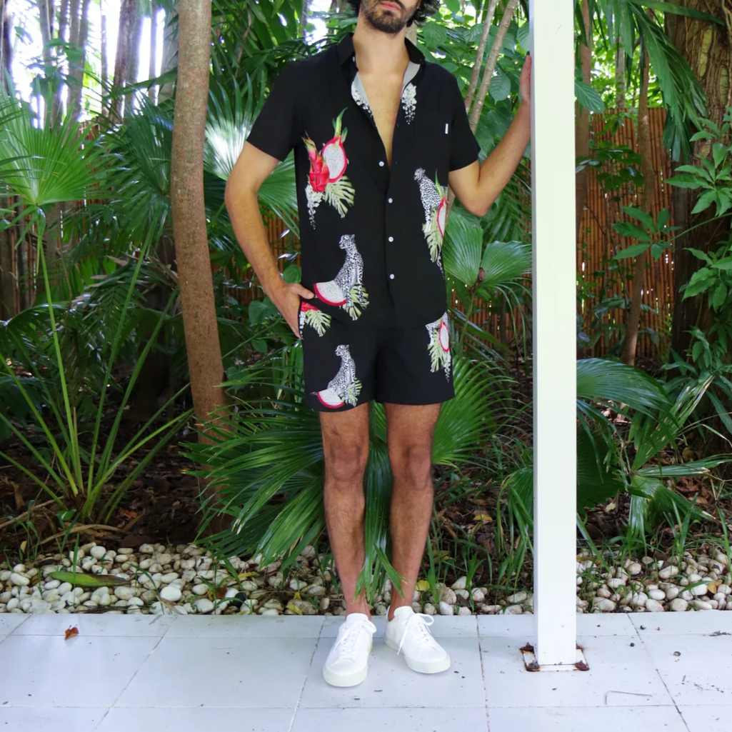 Gotstyle Fashion - MAVRANS Shorts Dragonfruit Print Swim Shorts - Black