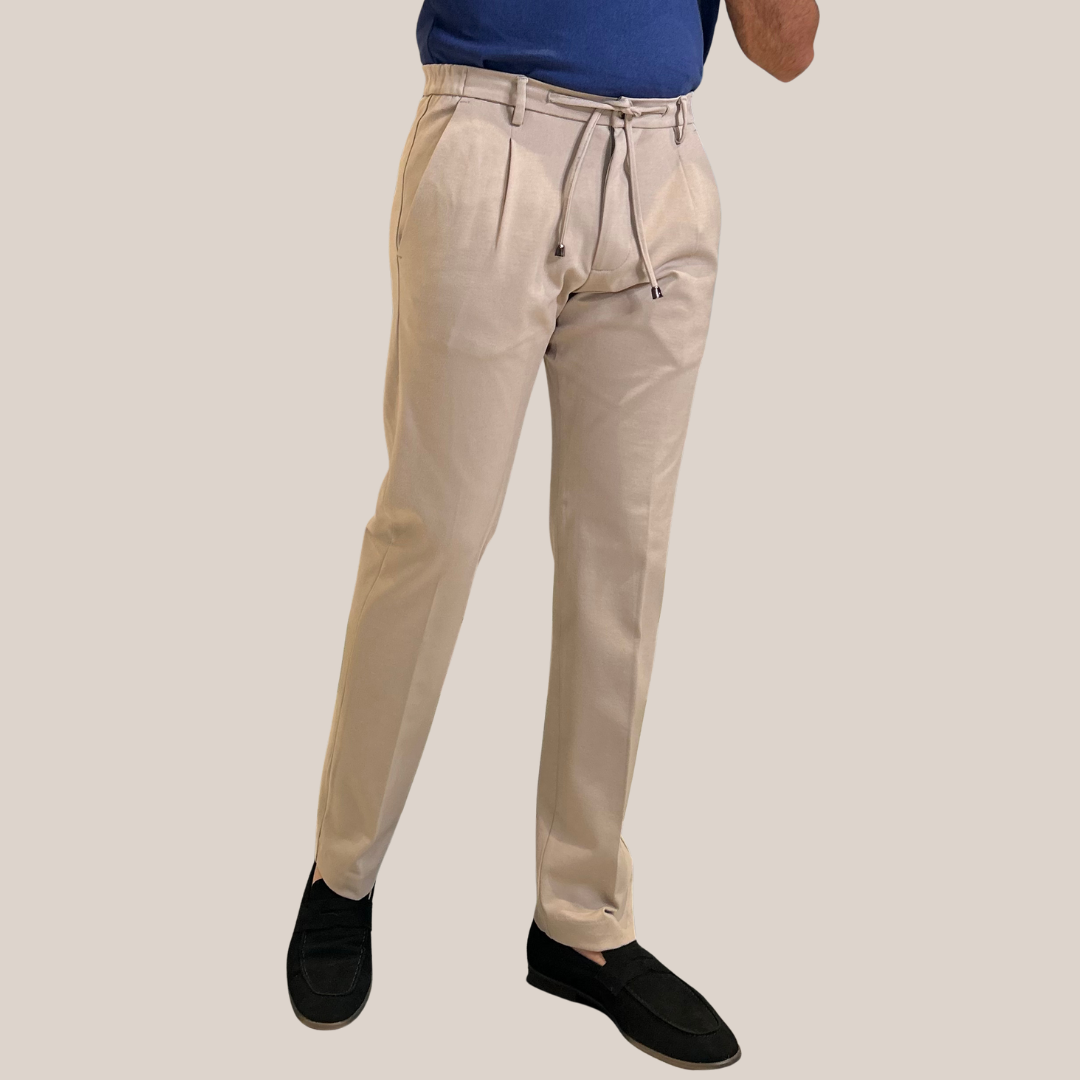 Jersey Straight Leg Drawstring Trousers - Taupe