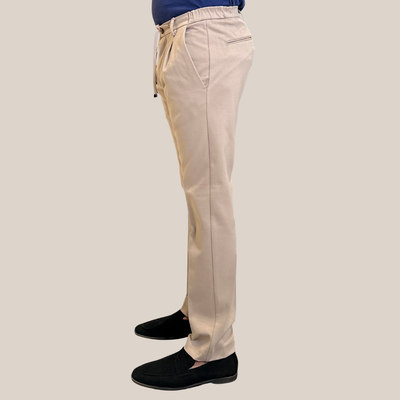 Jersey Straight Leg Drawstring Trousers - Taupe