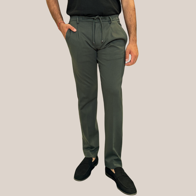 Jersey Straight Leg Drawstring Trousers - Olive