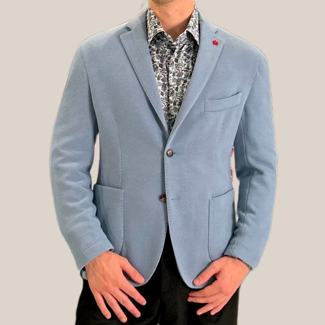 Patch Pocket Knit Stretch Blazer - Light Blue