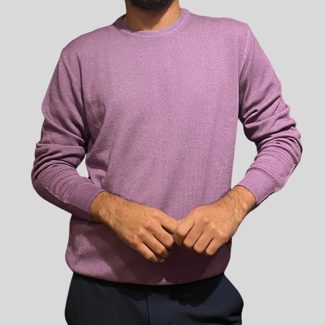 Gotstyle Fashion - Ferrante Sweaters Merino Wool Crew Neck Ribbed Sweater - Purple