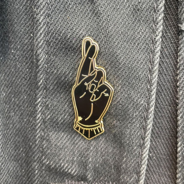 Fingers Crossed Enamel Pin - Black/Gold