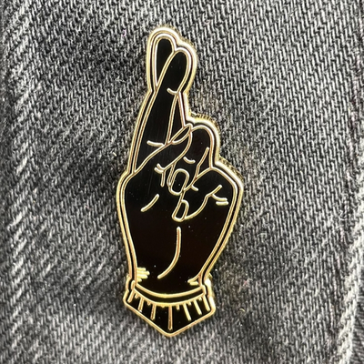 Fingers Crossed Enamel Pin - Black/Gold