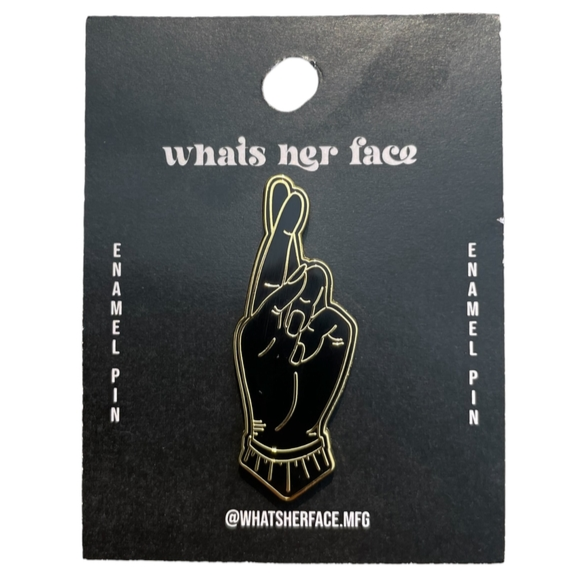 Fingers Crossed Enamel Pin - Black/Gold