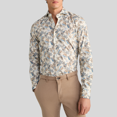 Exotic Floral Print Shirt - Beige