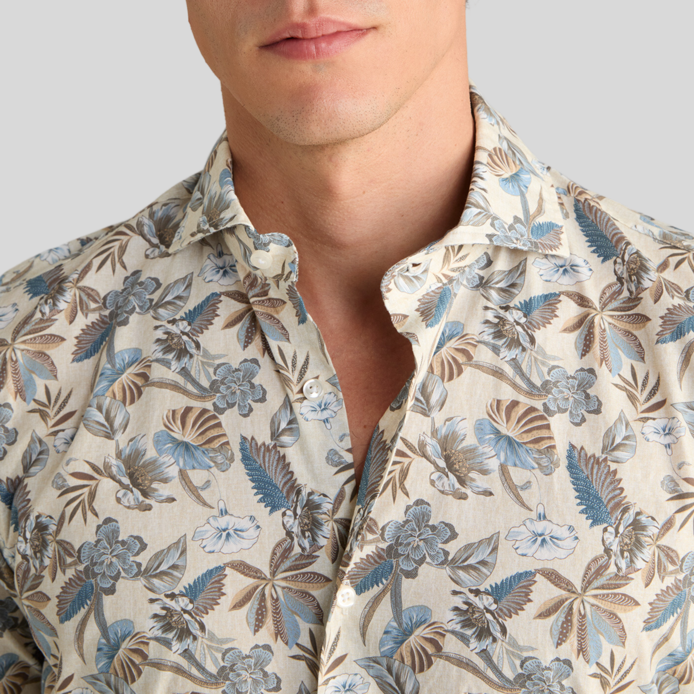 Exotic Floral Print Shirt - Beige