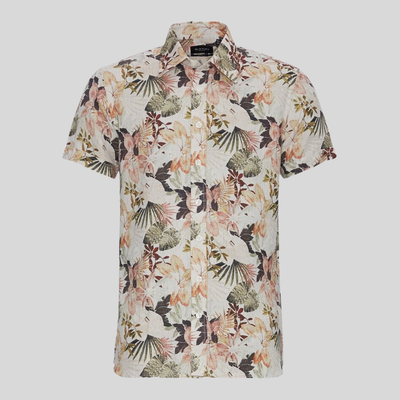 Gotstyle Fashion - Sand Collar Shirts Floral Print Linen Shirt - Tan