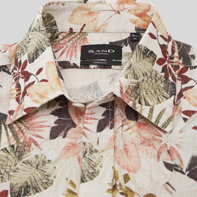 Gotstyle Fashion - Sand Collar Shirts Floral Print Linen Shirt - Tan