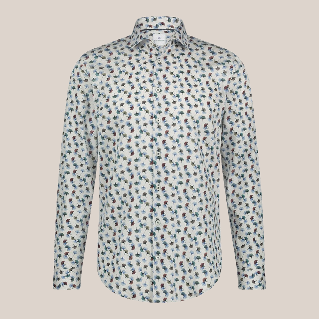 Ginko Leaves Print Shirt - Blue