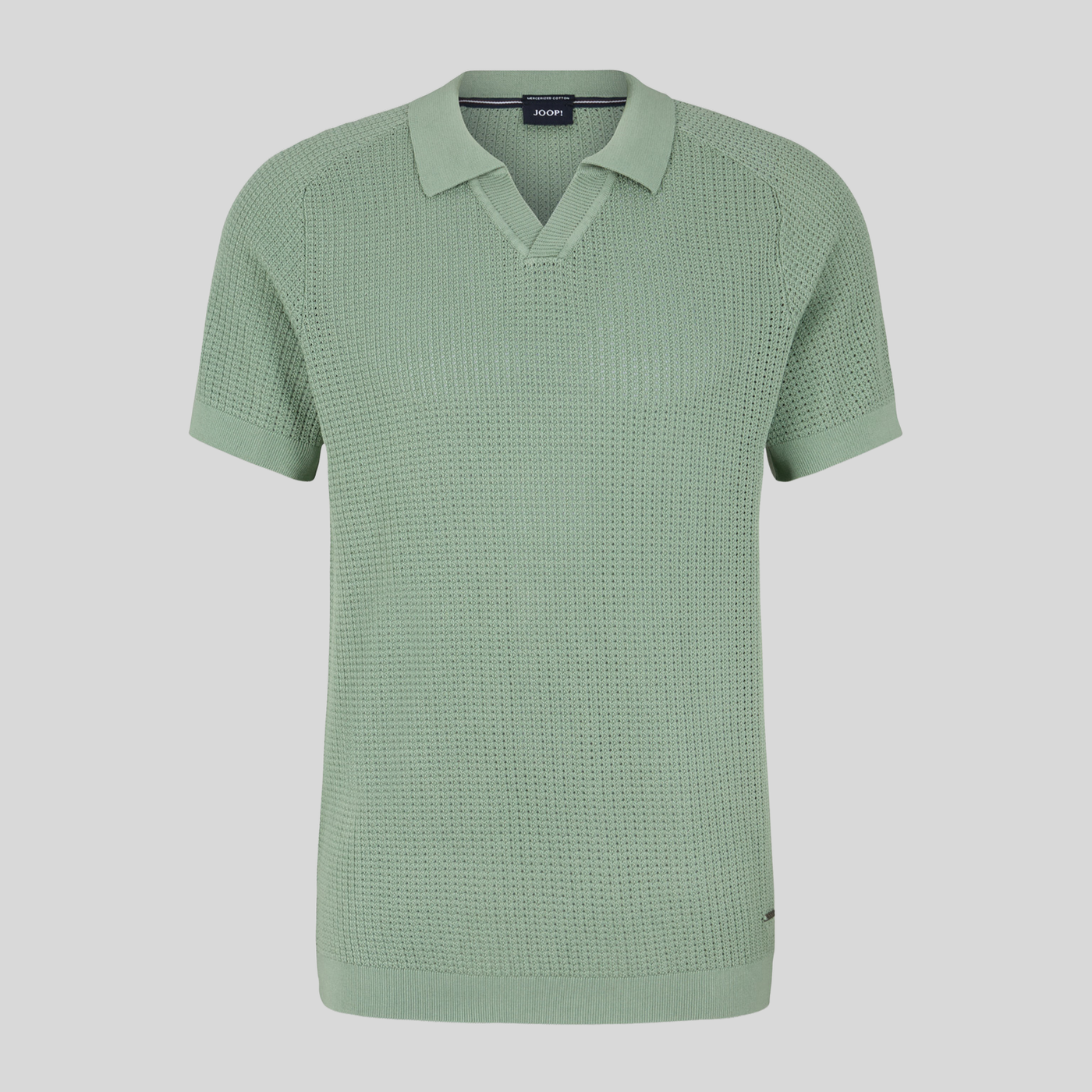 Open Collar Textured Knit Polo - Green