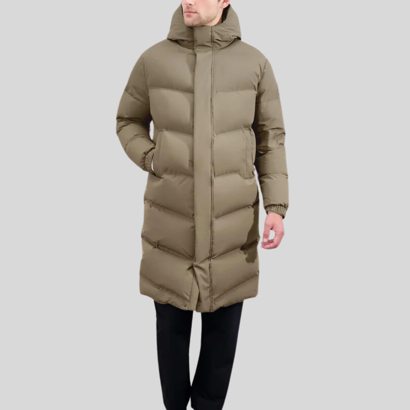 Quilted Long Puffer Jacket - Light Taupe