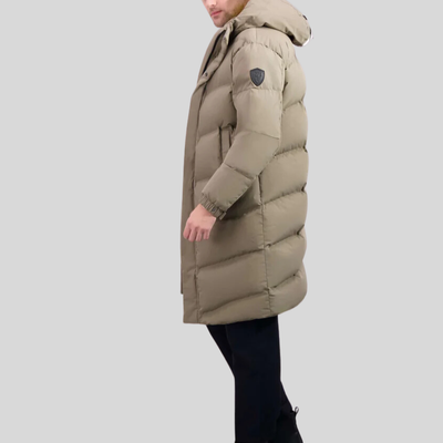 Quilted Long Puffer Jacket - Light Taupe