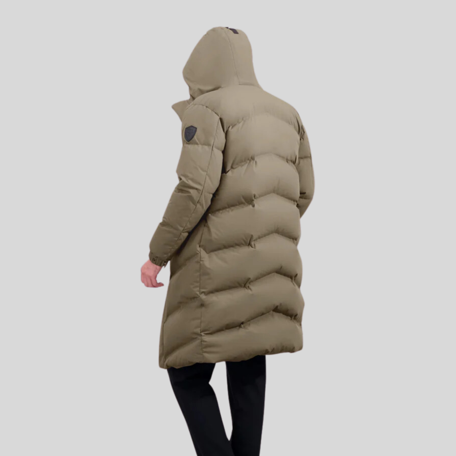 Quilted Long Puffer Jacket - Light Taupe