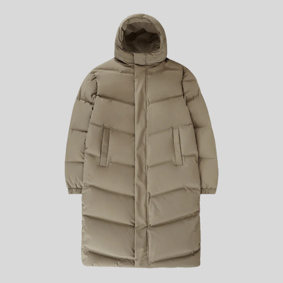 Quilted Long Puffer Jacket - Light Taupe