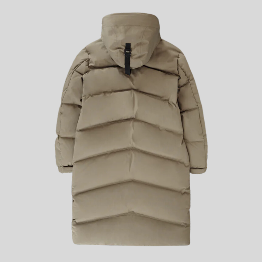 Quilted Long Puffer Jacket - Light Taupe