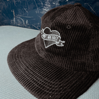 Heart Banner Logo Corduroy Hat - Black