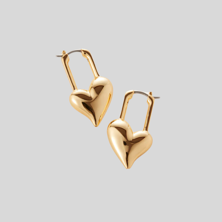 Padlock Heart Earrings - Gold