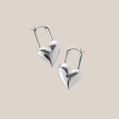 Padlock Heart Earrings - Silver