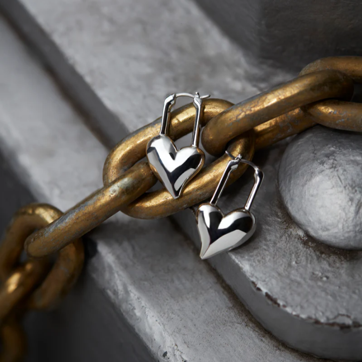 Padlock Heart Earrings - Silver