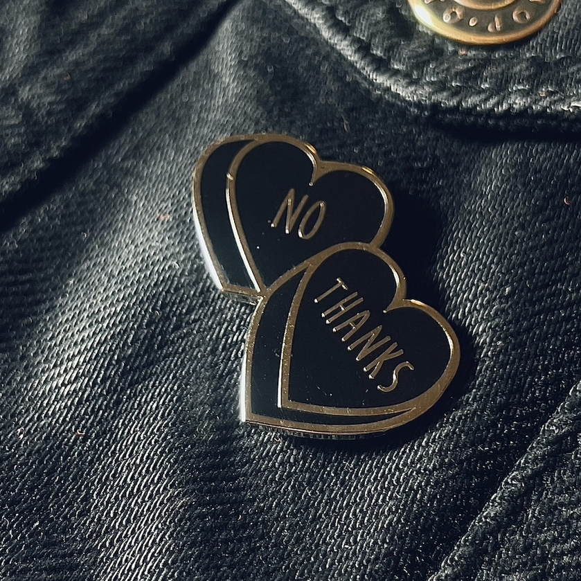 No Thanks Candy Hearts Enamel Pin - Black/Silver