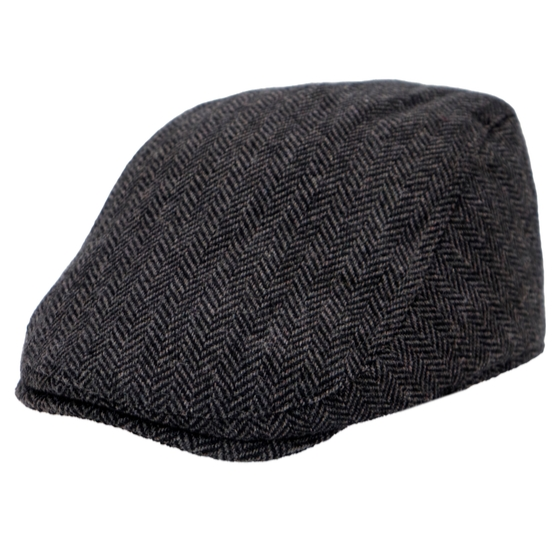 Herringbone Tweed Flat Cap - Charcoal