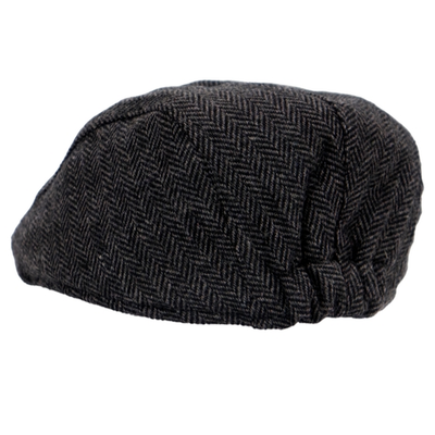 Herringbone Tweed Flat Cap - Charcoal