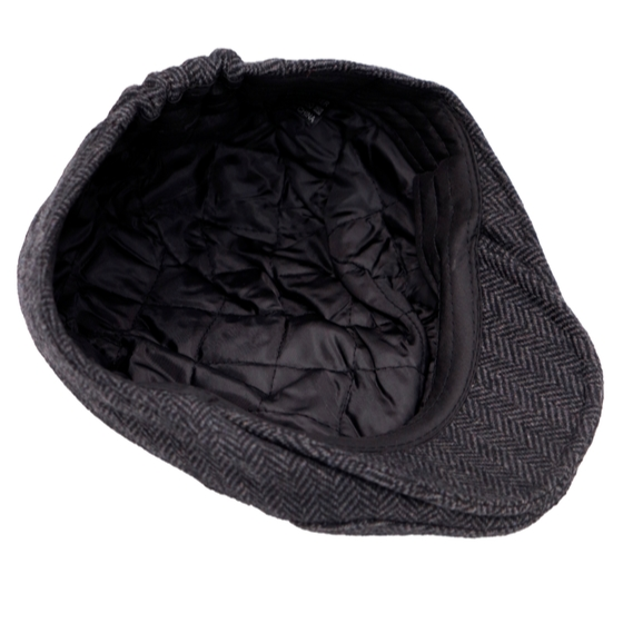 Herringbone Tweed Flat Cap - Charcoal