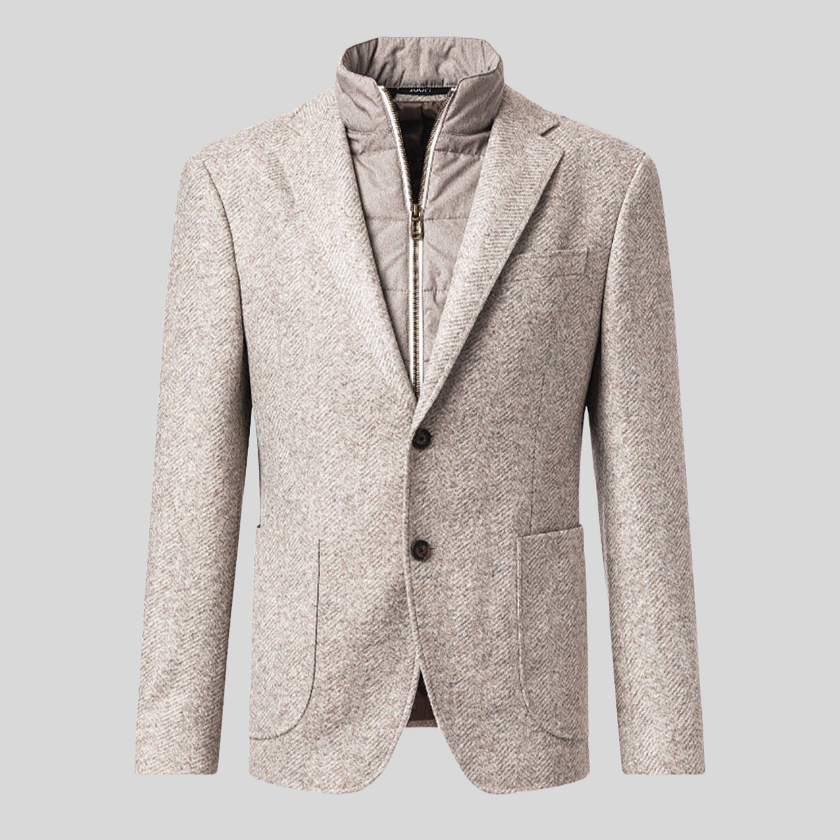 Herringbone Patch Pocket Inlay Blazer - Beige