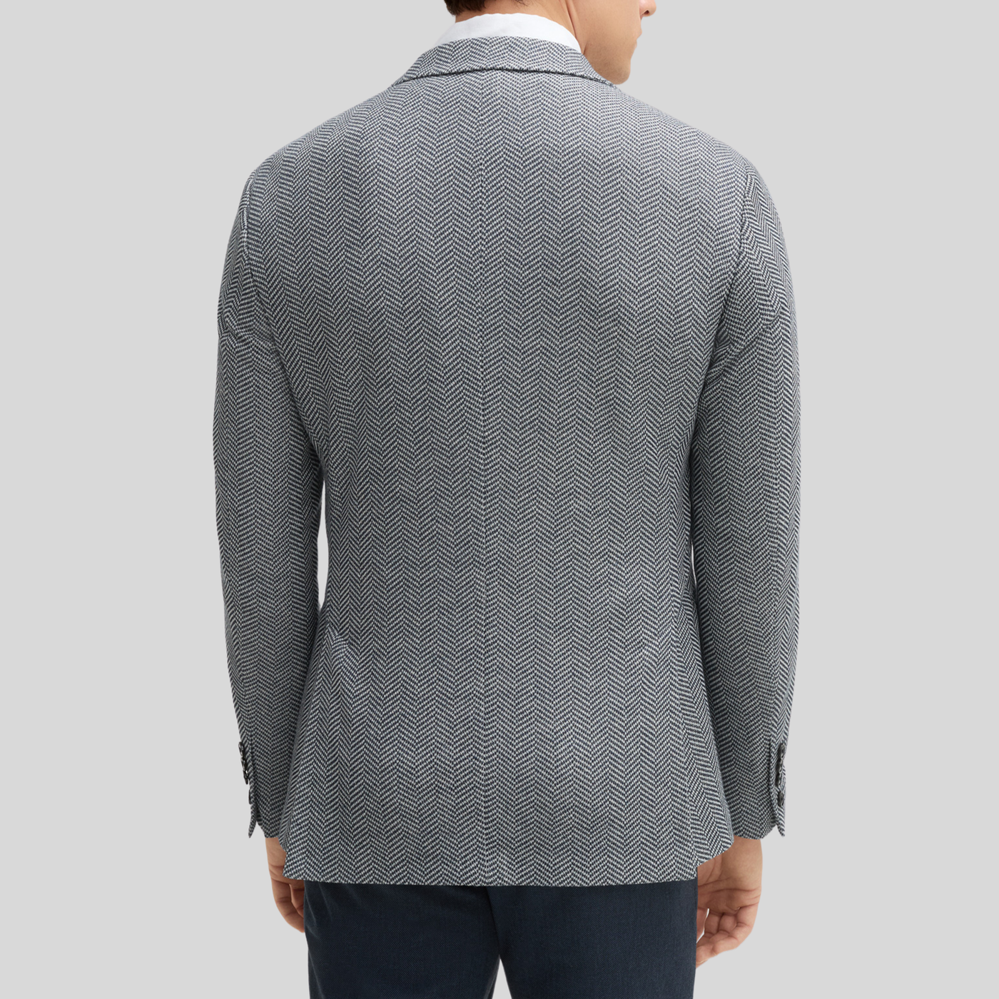 Textured Herringbone Piped Pockets Blazer - Navy/White