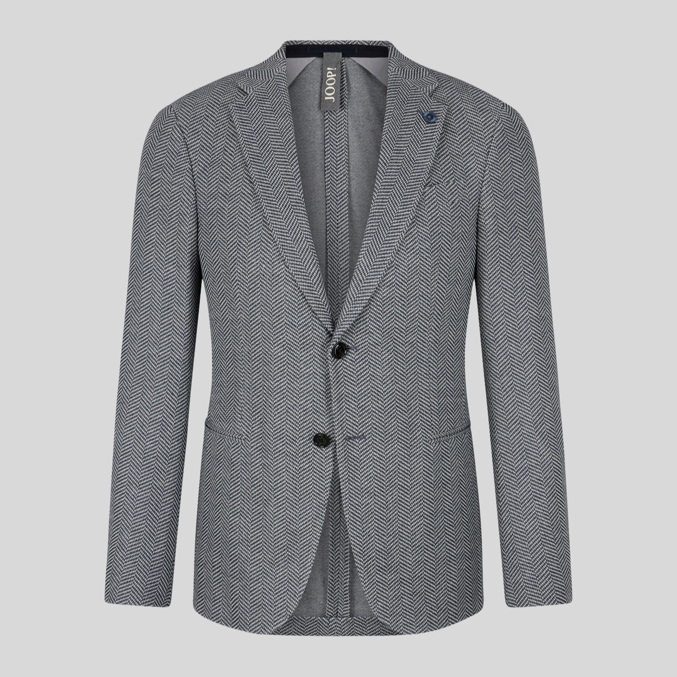 Textured Herringbone Piped Pockets Blazer - Navy/White