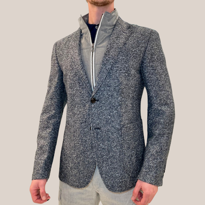 Herringbone Patch Pocket Inlay Blazer - Blue