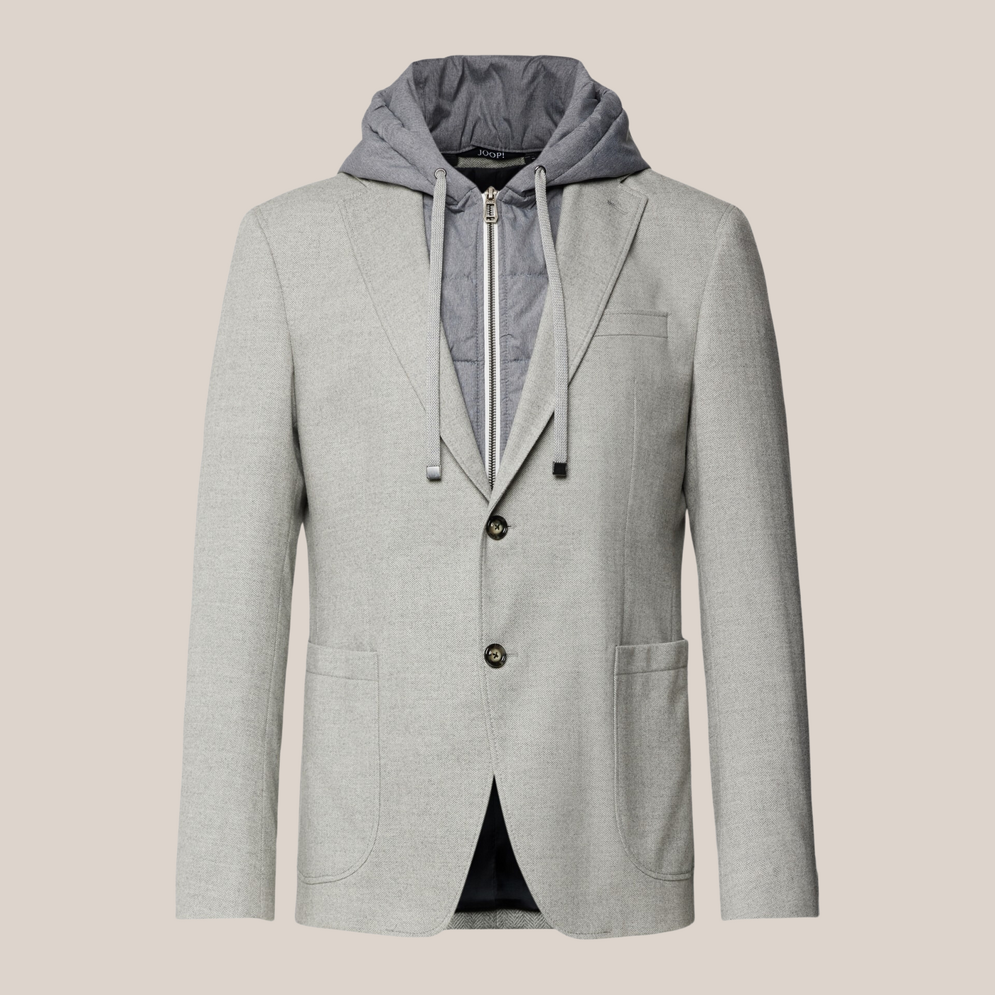 Herringbone Patch Pocket Hoodie Blazer - Grey