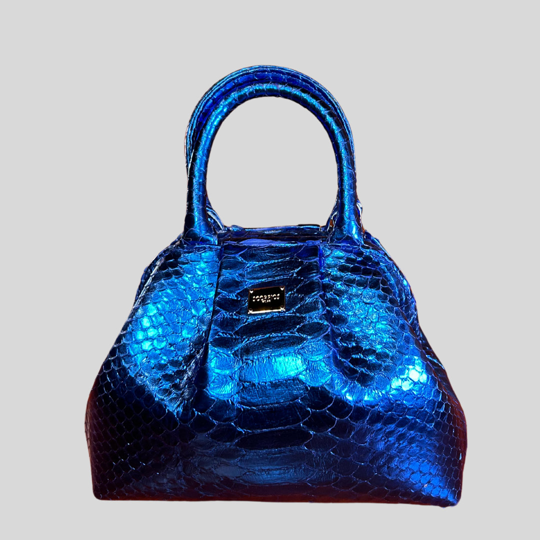 Handbag in Python Leather - Navy