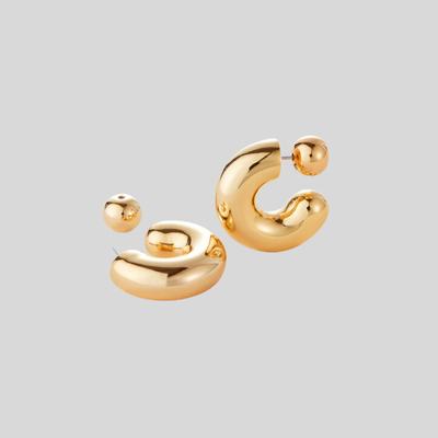 Tubular Hoop Earrings with Rounded Ends - Gold