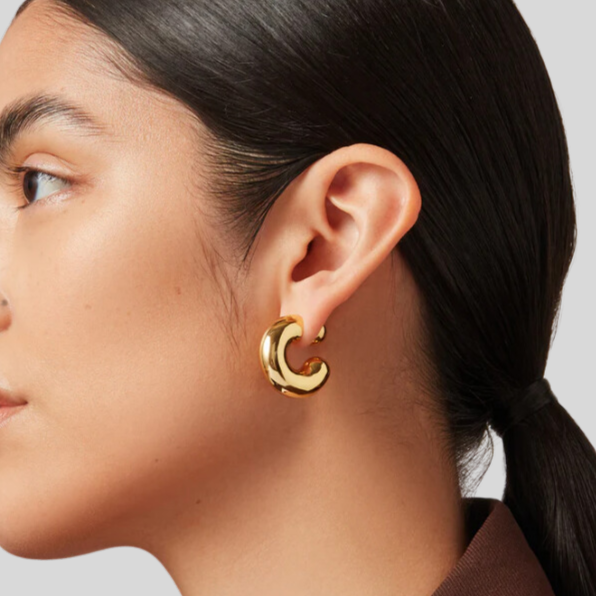 Tubular Hoop Earrings with Rounded Ends - Gold